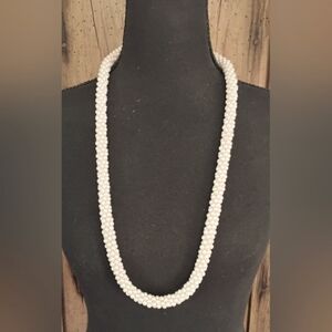 Petite Faux Pearls Woven Strand Twisted Necklace 16" Ivory 4mm